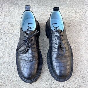 LÄST Chunky Lace-Up Black Leather Croc Print Oxford Women’s EU 37/US 6.5